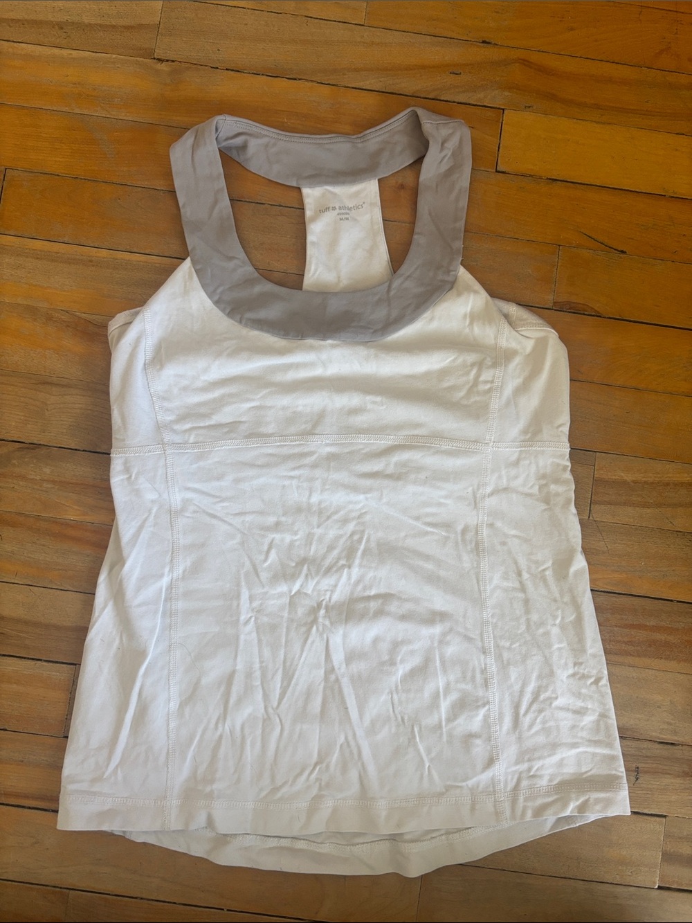 Tuff Athletics White Muscle Tank with Gray Trim